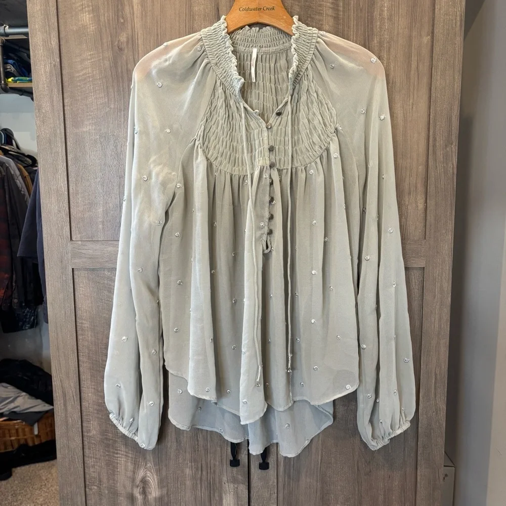 Free People Ready to Run Blouse Small‎ sheer flowy